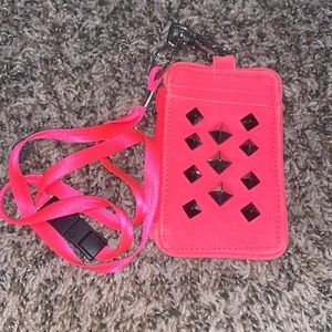 Hot pink wallet lanyard.
